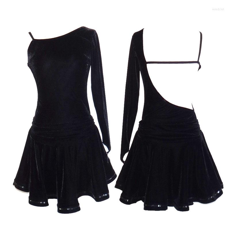 

Stage Wear Latin Dance Dress Female Adult Performing Ballroom Tango Cha Dresses Skirt, Black