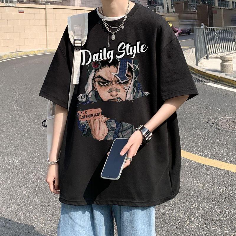 

Men' T Shirts Cotton T-shirt Men Summer Cartoon Hiphop Clothes American High Street Half Sleeve Tide Brand Trend Japanese Short Sleeved Y2k, White