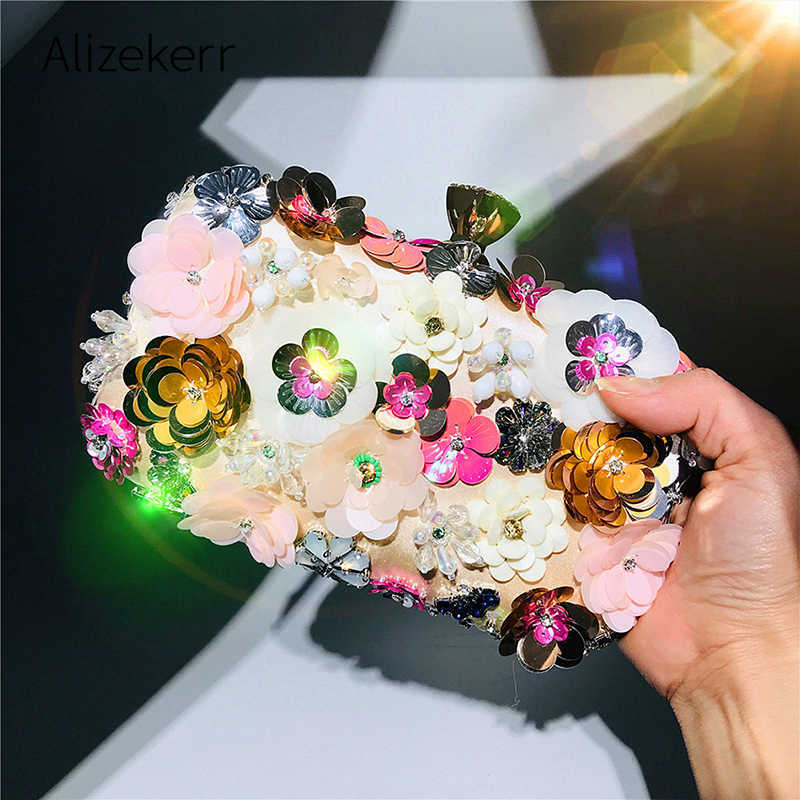 

Shoulder Bags Luxury Color Floral Box Clutch Evening Designer Panelled Sequin Beads Gold Handbags Wedding Party Money Purse with Diamonds 230426, Blue