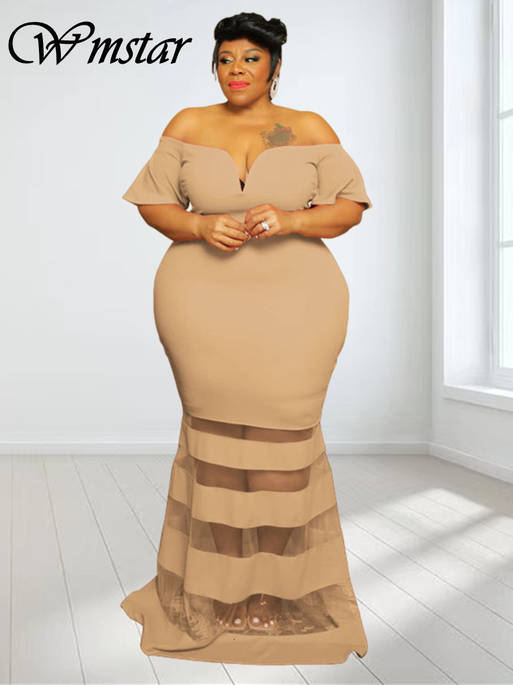 

Plus size Dresses Wmstar Size for Women Party Mesh Solid Patchwork Short Sleeve Off Shoulder In Maxi Dress Wholesale Drop 230512, Red
