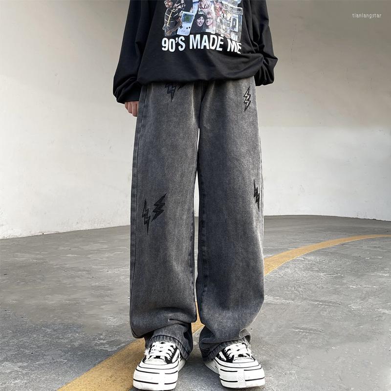 

Men's Jeans Men's Embroidery Hip Hop Retro Gray Y2K Pants Streetwear Straight Baggy Wide Trousers Bottoms Plus Size Male Clothing, Grey