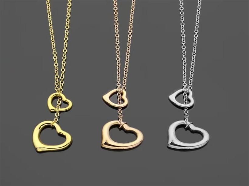

2022 Fashion Simple Hollow out Double Heart Pendant Necklace Classic T Letter Brand MenWomen Necklace Couple Luxury Stainless Ste4312296
