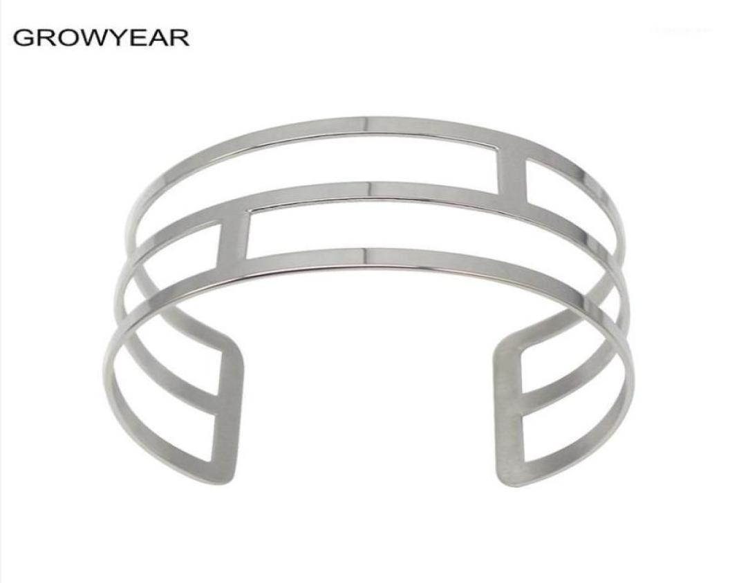 

Bangle Silver Color Geometric Cuff Stainless Steel Women Jewelry Whole18194345