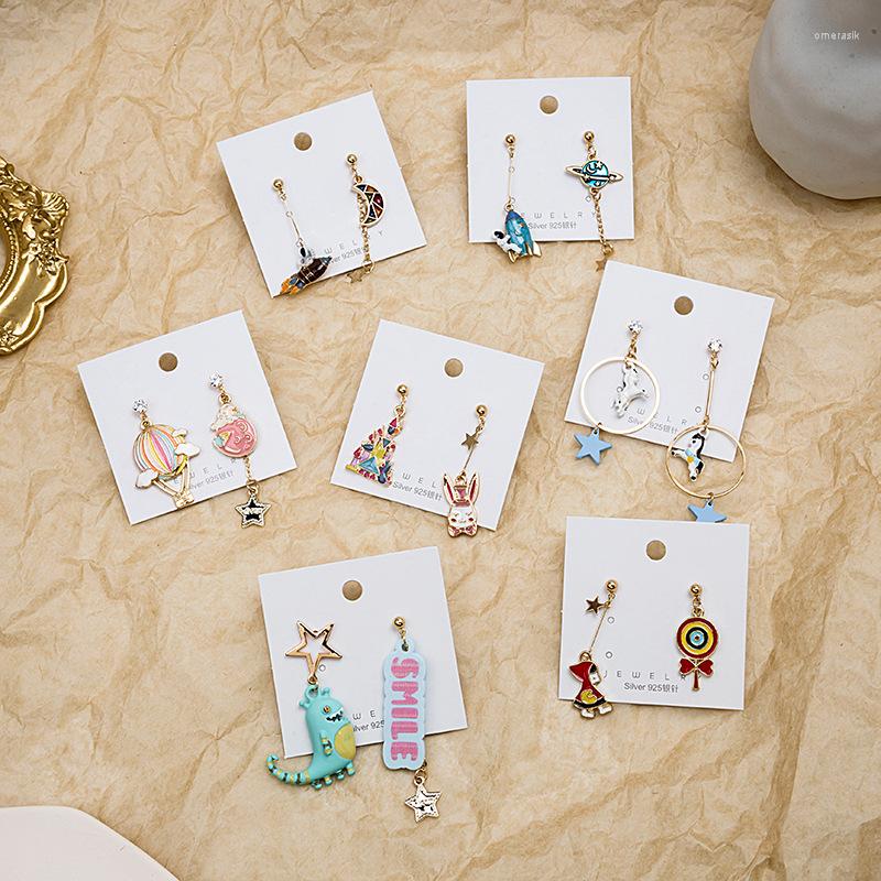 

Dangle Earrings 2023 Korean Funny Multiple Asymmetry Drop Colorful Metal Rocket Balloon Animal Statement Party Jewelry