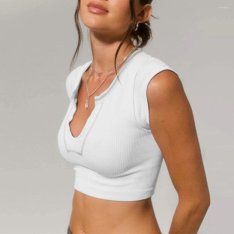

Women' Blouses 2023 Spring Women T-shirt V-neck Flying Sleeve Ribbed Crop Top Lady Slim Fit Solid Color Summer Short Streetwear, White