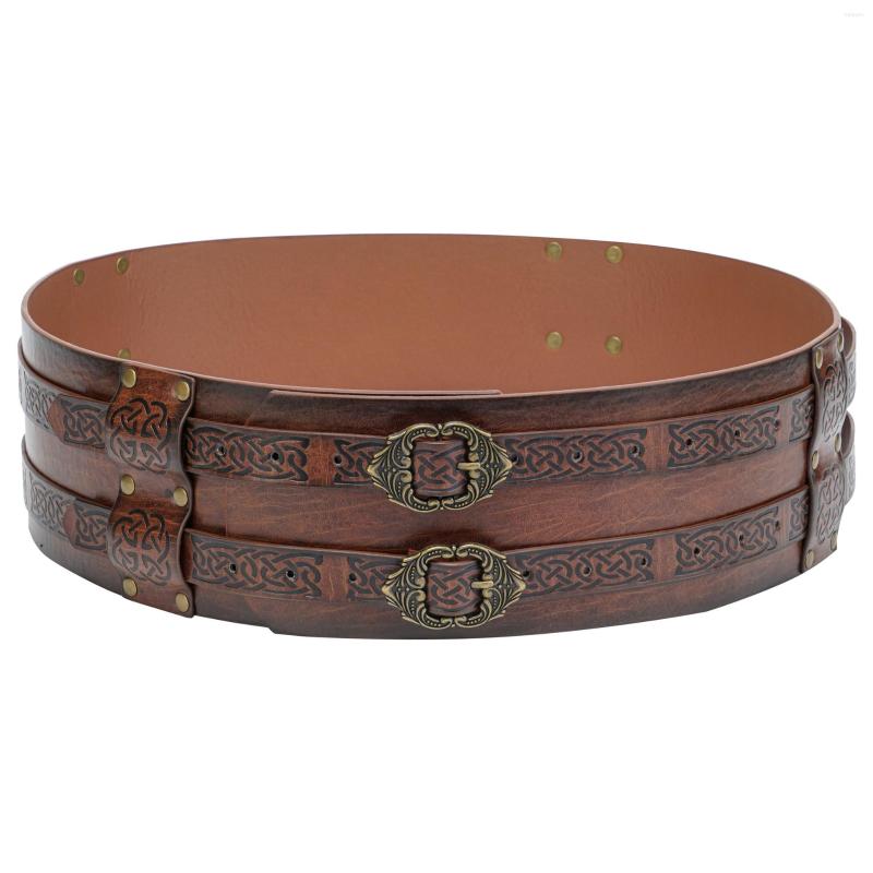 

Waist Support Nordic Viking Style Embossed Wide Belt Festival Decoration Cosplay European Medieval Men's Retro Waistband Knight, Brown