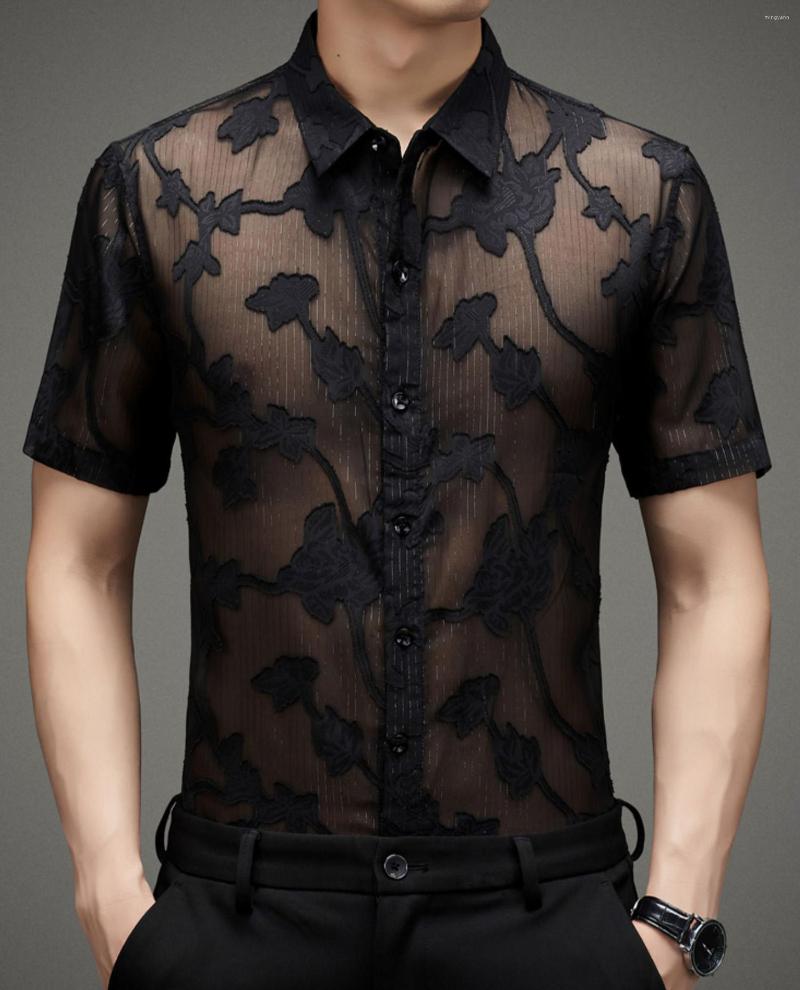 

Men's Casual Shirts Mens Mesh See Through Lightweight Sexy Button Down Short Sleeve, Black