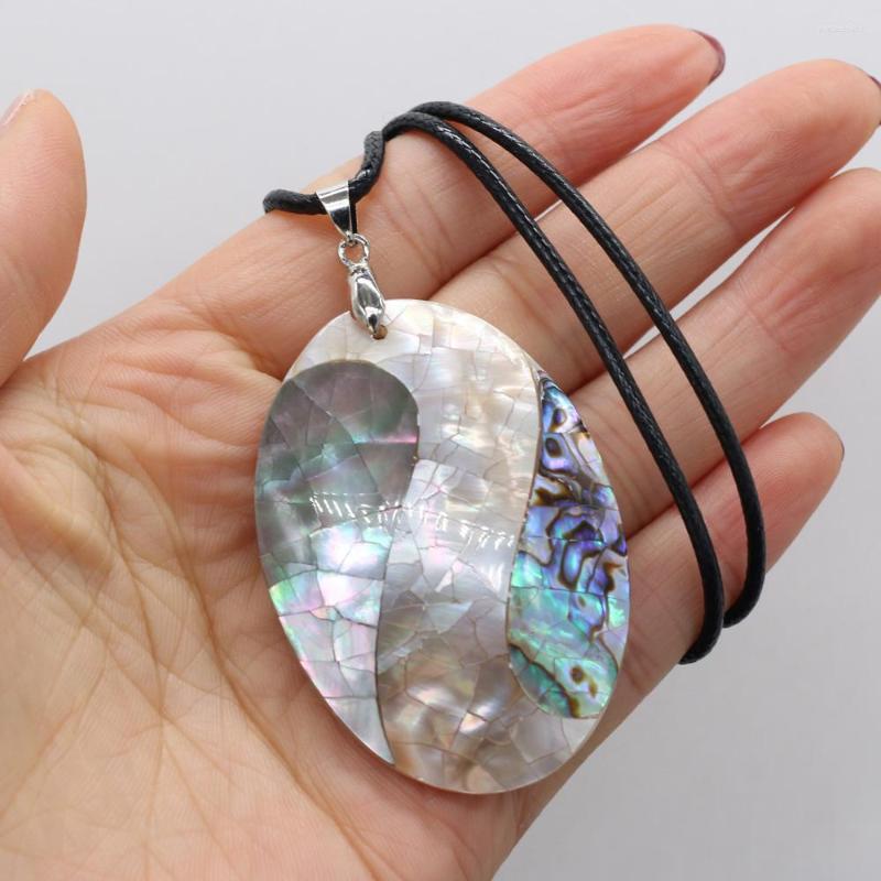 

Chains Natural Shell Necklace With Egg-Shaped Pendant Leather Cord 2MM Charms For Elegant Women Love Romantic Gift