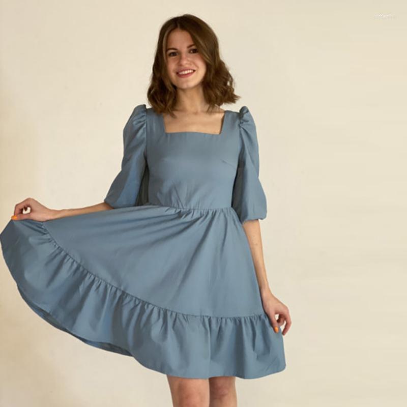 

Party Dresses Dabourfeel Puff Sleeve A Line High Waist Princess Mini Dress Women Square Neck Ruffles 2023 Fashion Chic Kawaii, White