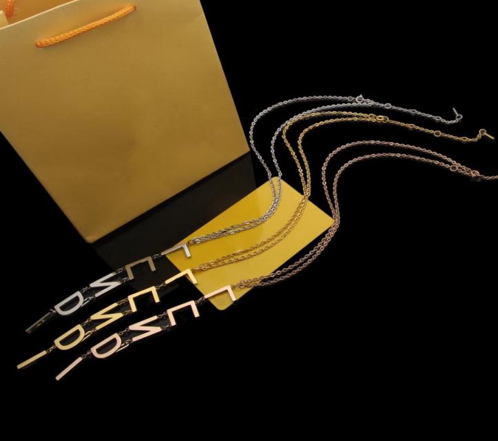 

Europe America Fashion Style Lady Women GoldSilverRose Color Hardware Letter Tassels Long Pendant Necklace1102892