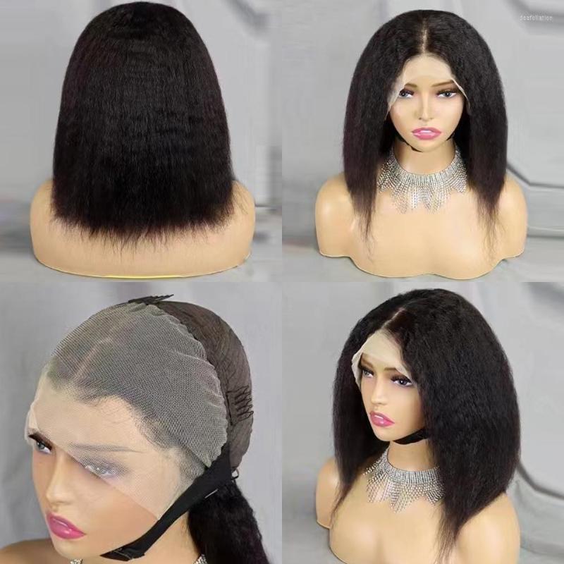 

Density 13x4 Lace Front Human Hair Wigs Kinky Straight Brazilian For Women Frontal, Picture shown