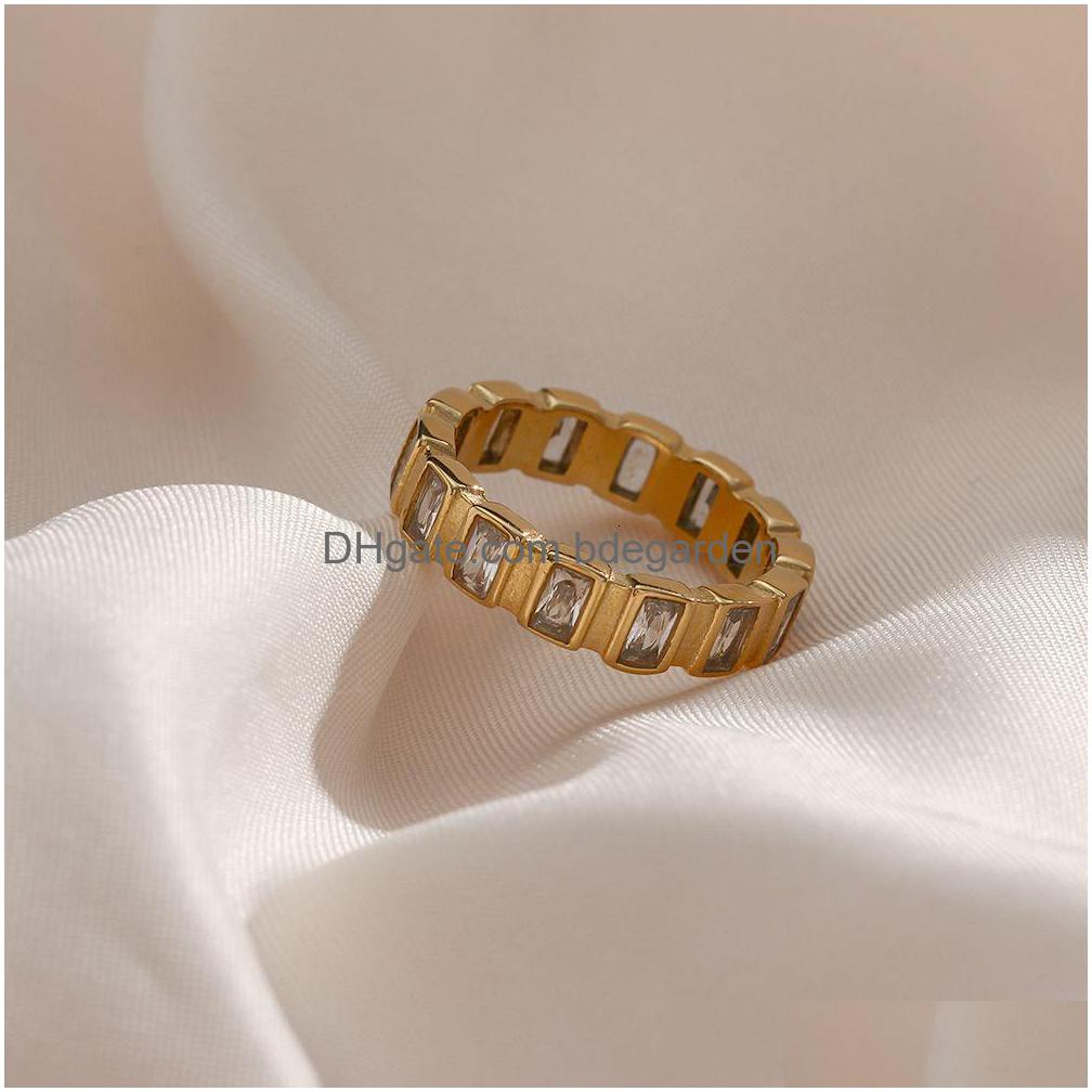

Band Rings Small Square Cz Stone Index Finger Ring Stainless Steel 18K Gold Plated Minimalist Zircon For Women Uni Drop Delivery Jewe Dhs5F