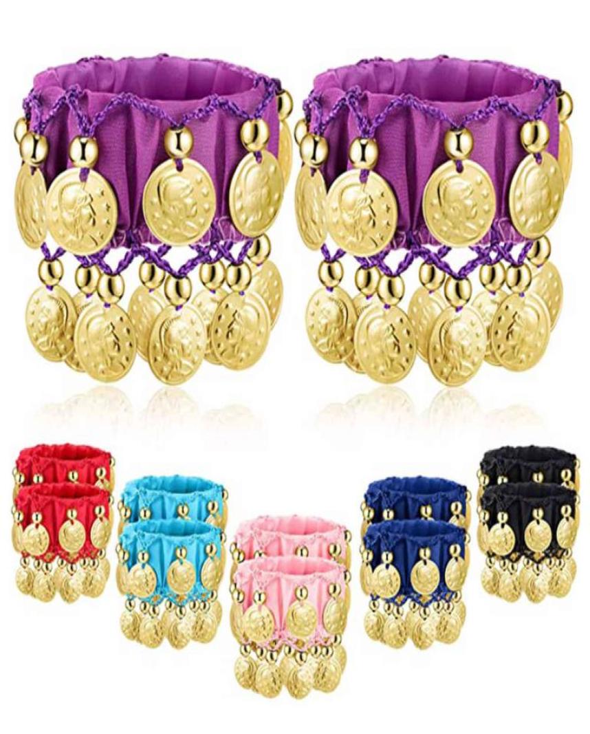 

1 Pair Belly Dance Wrist Ankle Cuffs Bracelets Chiffon Gold Coin Costume Accessory Bracelet Fashion Colorful Jewelry1632903