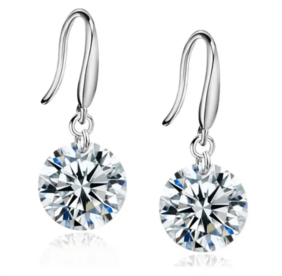 

Women White Gold Plated Round White Zircon Dangle Hook Earrings