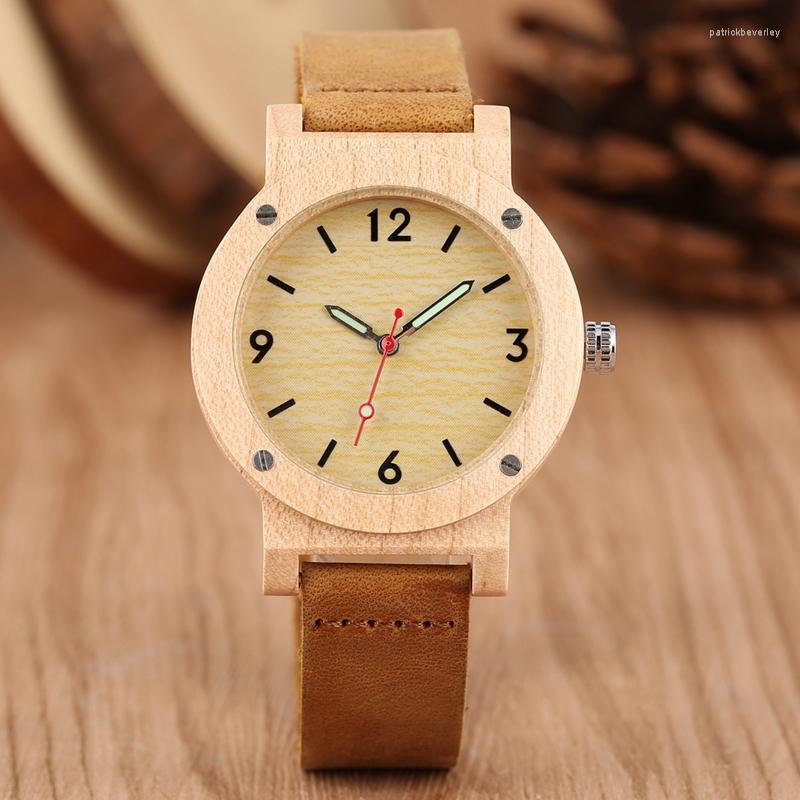 

Wristwatches Maple Wood Watch Women Watches Luminous Needle Ladies Dress Clock Leather Band Casual Quartz Wristwatch Luxury Relogio, Only watch