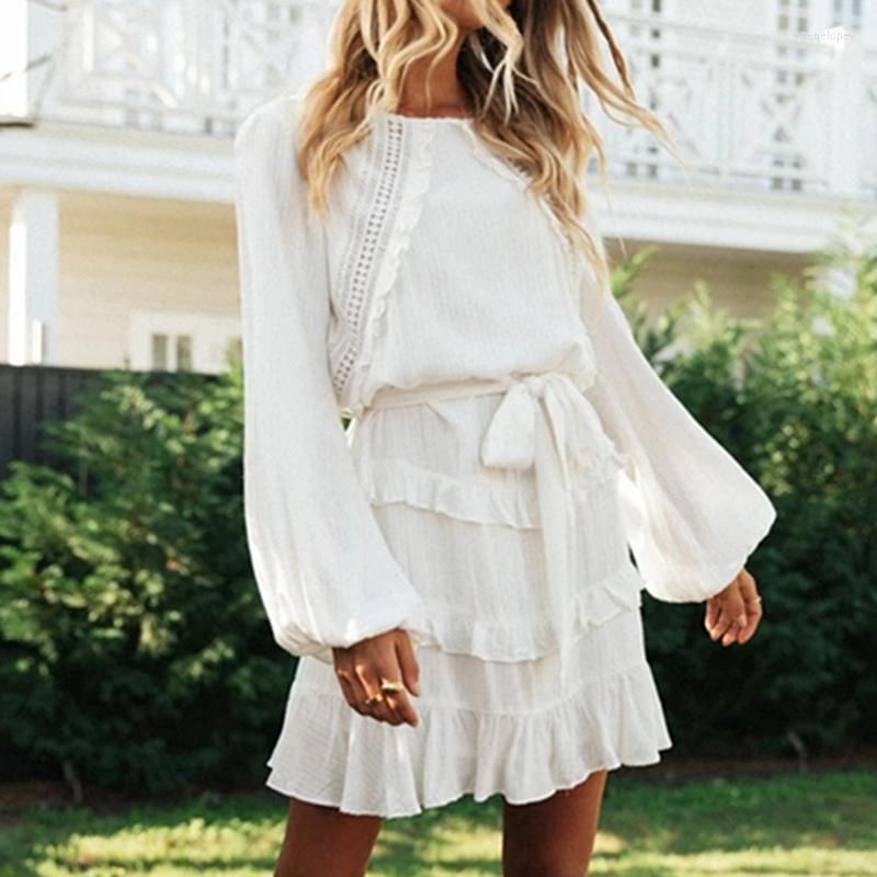 

Casual Dresses Foridol White Lantern Sleeve Vintage Winter Dress Women Autumn Short Ruffle Sash Hollow Out Vestidos 2023