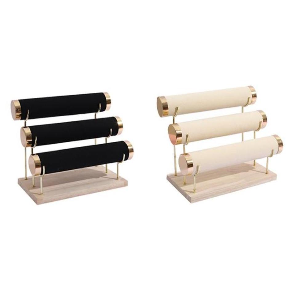 

Jewelry Pouches Bags 2 Pcs Wooden Bottom Gold 3Layer Watch Storage Rack Bracelet Bracelet Display Rack Black Beige8195944