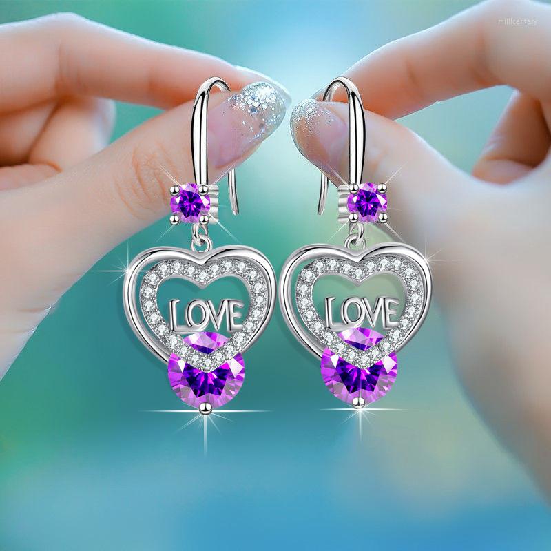 

Dangle Earrings Elegant Silver Color Crystal Heart Drop Earring Cute Zircon Wedding For Women Girls KY001