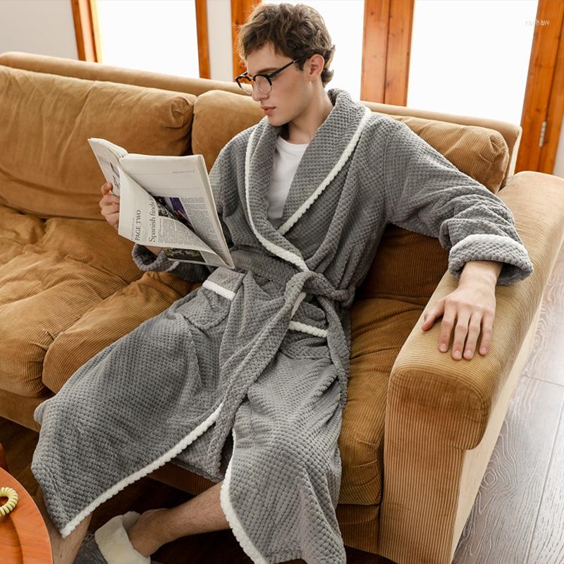 

Men's Sleepwear Warm Autumn Winter Coral Fleece Couple Night Gown Flannel Bathrobe Thicken Women's Plus Velvet Kimono Robe, Blue men