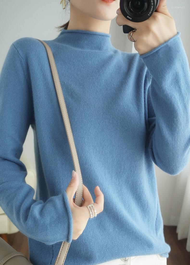 

Women' Sweaters Half-High Neck Loose Solid Color Curly Sweater Women' Pullover Knitted Autumn Winter Basic Long-Sleeved Foreign, Black