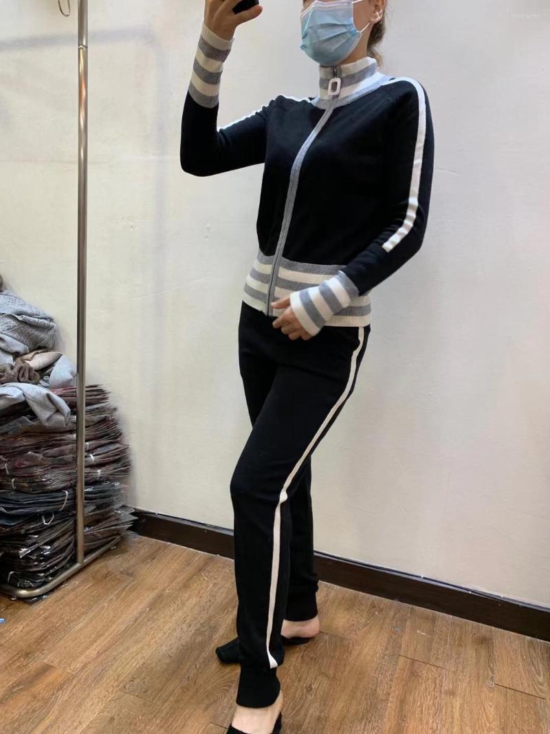 

Women's Two Piece Pants 2023 Arrival Turtleneck Full Wool Knit Suit Autumn Fashion Foreign Sports Sweater And Two-piece Women, Black