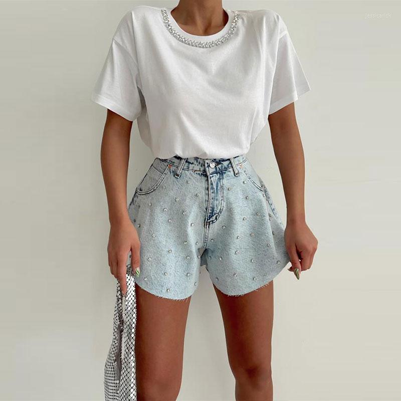 

Women' Shorts Women High Waist Denim Diamonds Streetwear Vintage Wide Leg Short Pants 2023 Summer, Blue