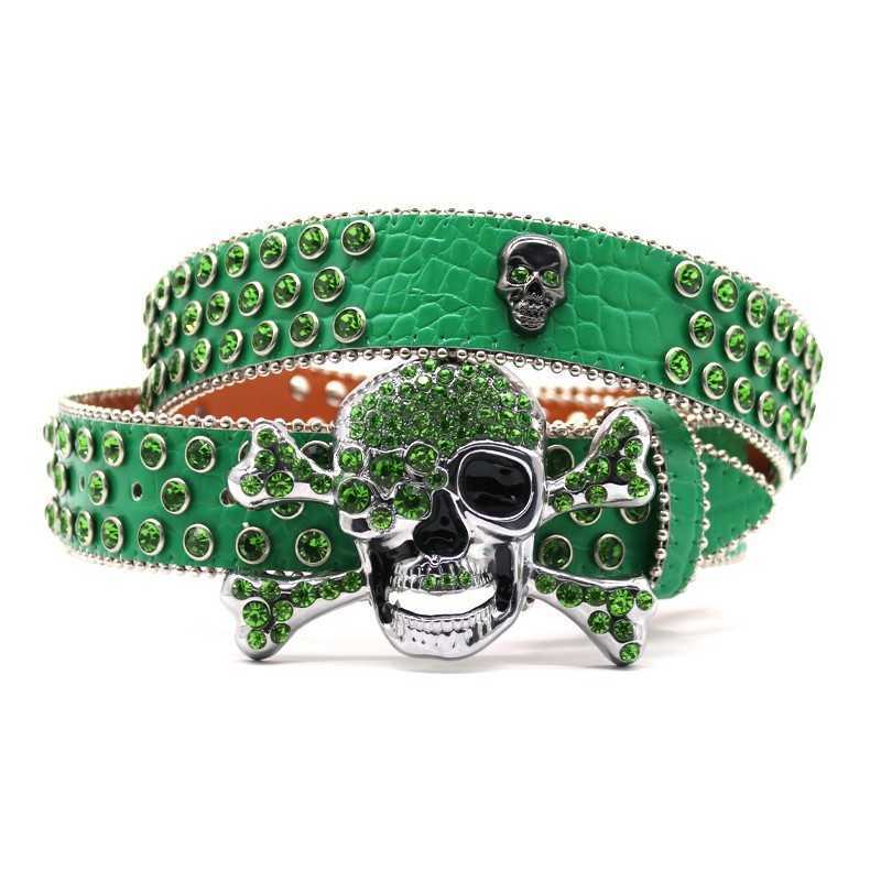 Quilted Belt Rhinestone Multi Leather Belts Skull Buckle New Arrivals Cintura Western Rhinestone Belt Fashion Diamond Belts Women-image-890161870