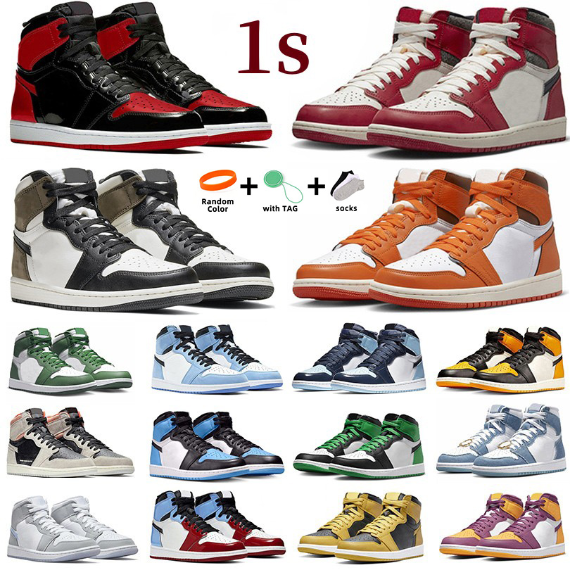 

1 1s Men Women Basketball Shoes Bred Patent Lost Found Newstalgia Court Top 3 Purple UNC University Blue Lucky Green Dark Mocha StarFish Chicago Denim Sports Sneakers, Color#19