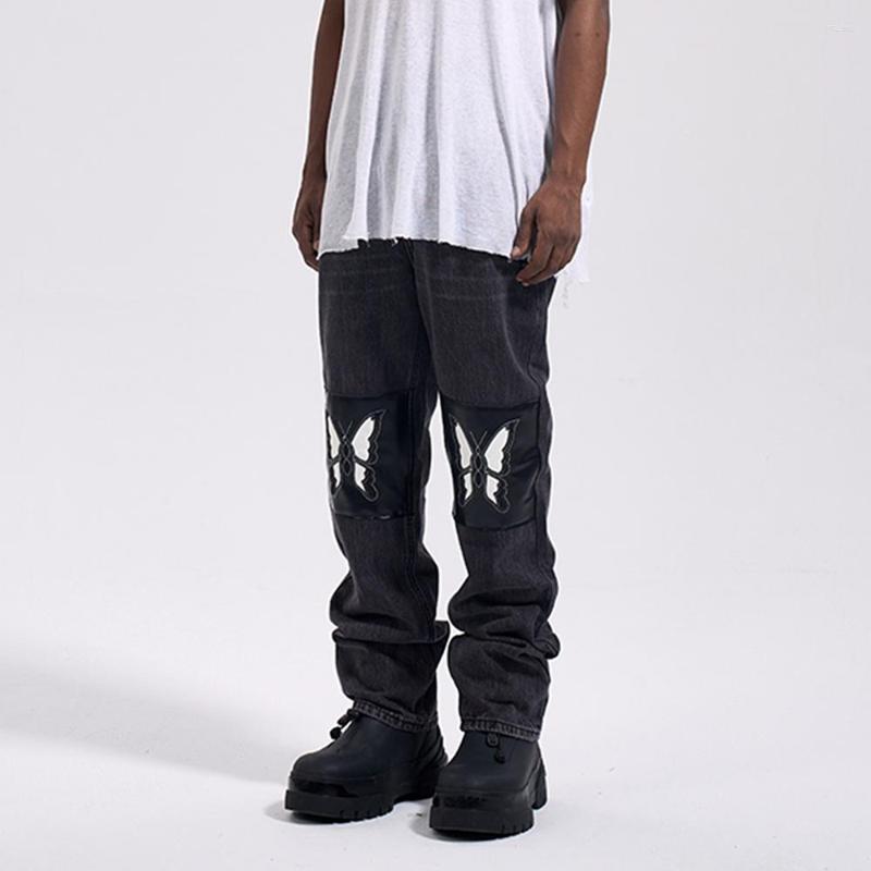 

Men's Jeans Drift Streetwear Y2K Hip Hop Black Butterfly Long Pants Casual Punk Rock Loose Straight Wide Leg Trouser For Men