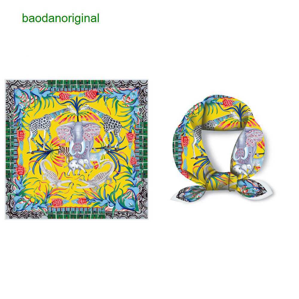 

Hemres Designer Scarves 2023 New Elephant Giraffe Animal Jungle Women's Square Silk Small Scarf HDTE