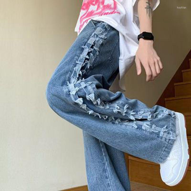 

Men' Jeans Y2k American Hiphop Fried Street All-match Men Ins Panel Drape Feel Micro Horn Wide Leg 2023 Spring Summer, Black