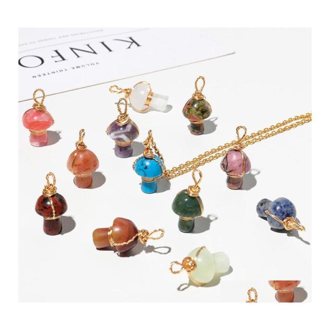 

car dvr Pendant Necklaces Natural Stone Carving Mushroom Shape Charms Reiki Healing Chakra Crystal Necklace For Women Jewelry Drop4415880