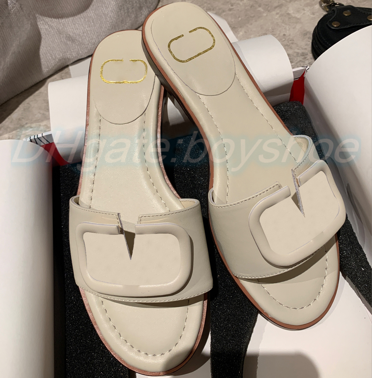 

vlogo signature woman slide designer man sandal grainy cowhide accessory heeled luxury sandals New summer fashion office leather Lambskin slipper shoes, #6