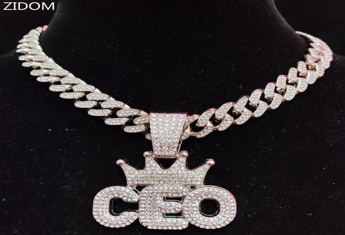 

Pendant Necklaces Men Women Hip Hop CEO Letter Necklace With 13mm Crystal Cuban Chain Iced Out Bling HipHop Fashion Jewelry7282147