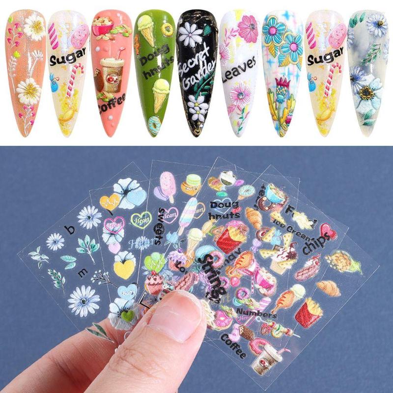 

Nail Stickers Nails Sliders Sunflower Art Daisy Flower Series 3D Decals Love Heart, 5d-005