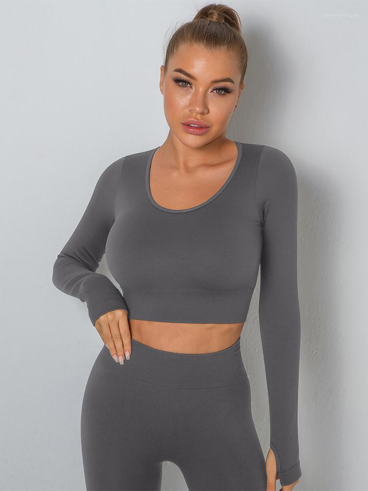 

Women' T Shirts Women Gym Clothing Sportswear Long Sleeve Yoga High Elastic Breathable Top Workout Clothes Sports Fitness, Coffee