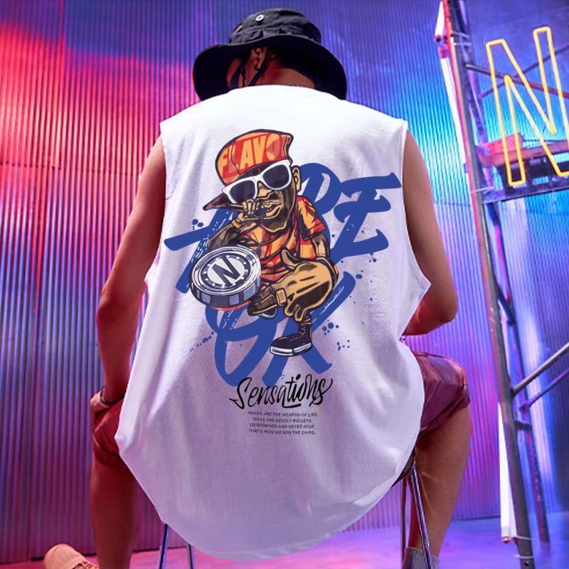 

Men's Tank Tops Summer Hip Hop Fashion Streetwear Sleeveless Print Vest Casual Clothing Loose 230512, Black