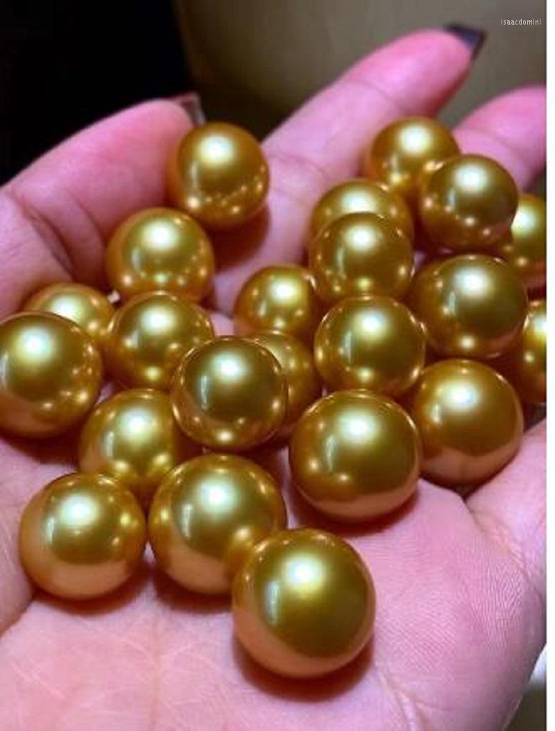 

Loose Gemstones Giant 11mm Natural South China Sea Real Tea Gold Round Bulk Pearl Undrilled