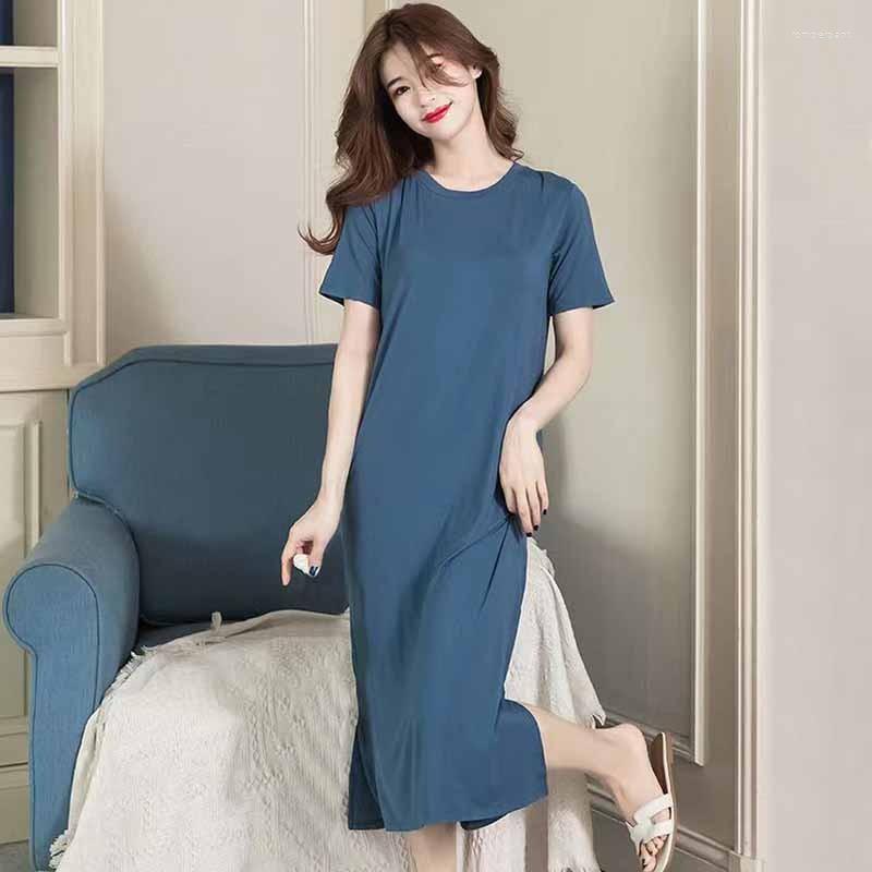 

Women's Sleepwear Sleep Dress Deep O-Neck Nightgown Womens Summer Modal Blend Nighty Gown Loungewear Short Sleeve Nightdress Lingerie, Other blue