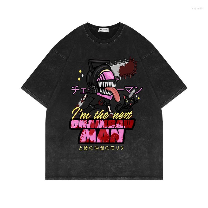 

Men's T Shirts Chainsaw Man Anime Washed Clothes For Men Women Short Sleeve Tee Hip Hop Streetwear Graphic Print Japanese Cotton Y2k Top, Washed gray2