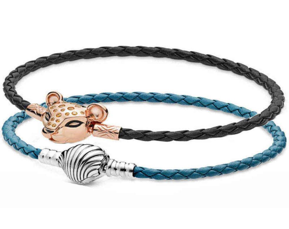 

Moments Seashell Lioness Clasp Black Turquoise Leather Bracelet Fit Pandora 925 Sterling Silver Bangle Bead Charm Diy Jewelry2275305