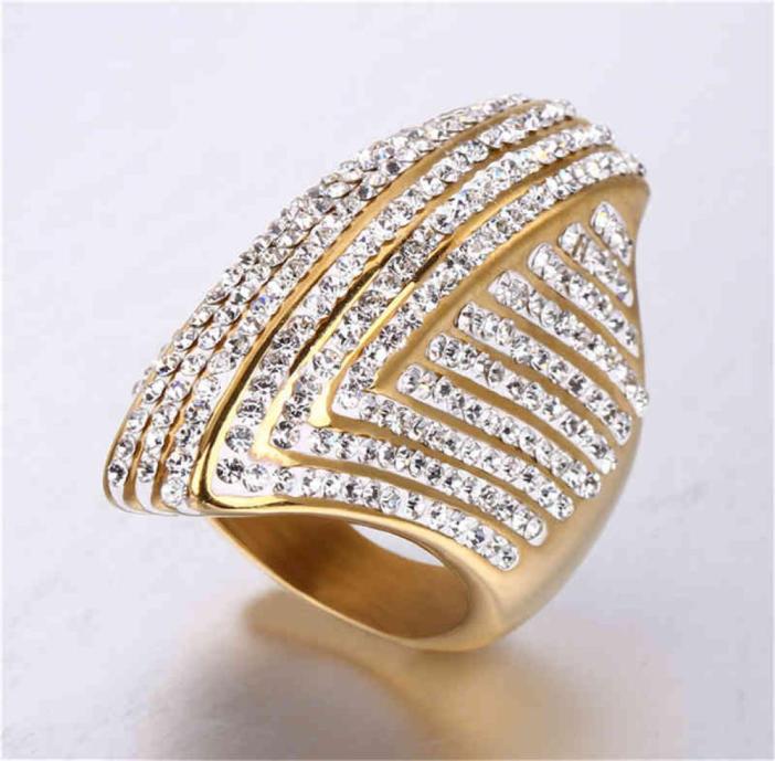 

Hip Hop Iced Out Bling Big Oval Ring Female Gold Color Stainless Steel Cocktail Rings For Women Party Jewelry High Quality6973192