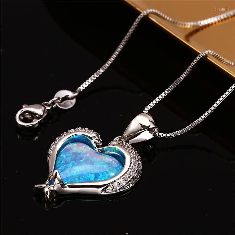 

Pendant Necklaces Cute Dolphin Asymmetrical Necklace White Blue Opal Heart Stone Rose Gold Silver Color Chain For Women