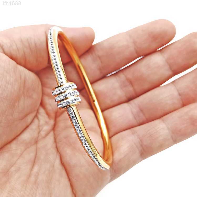 

Branded Gold Plated Full Zircon Custom Bangle Jewelry Designer Stainless Steel Bracelets for Women