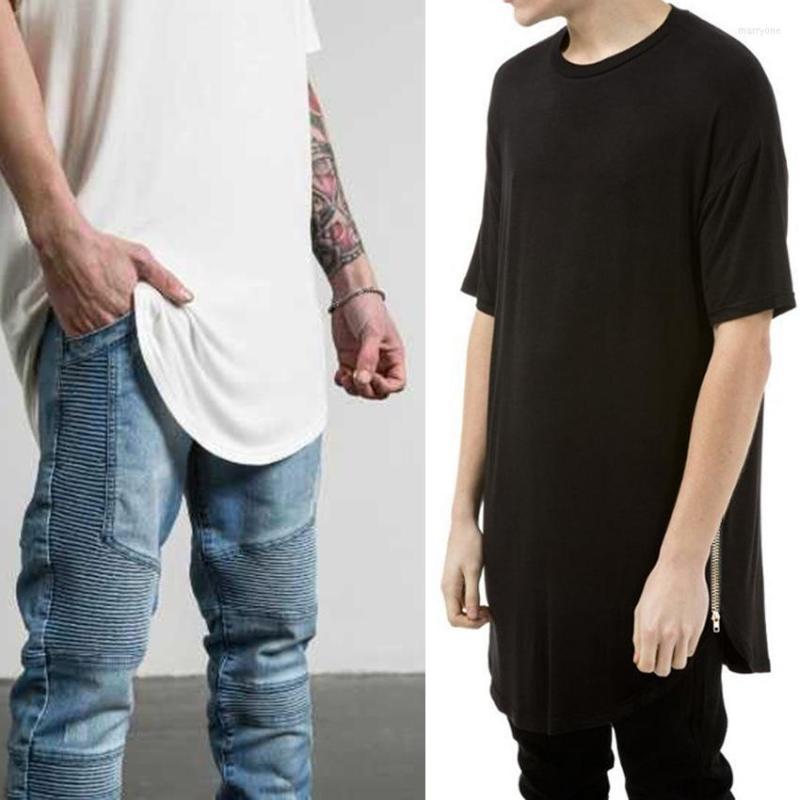 

Men' T Shirts Streetwear Fashion Summer Swag Hem Men Short Sleeve Zipper Tshirt Casual Hip-Hop Curved Men' O-neck T-shirts Clothing, White