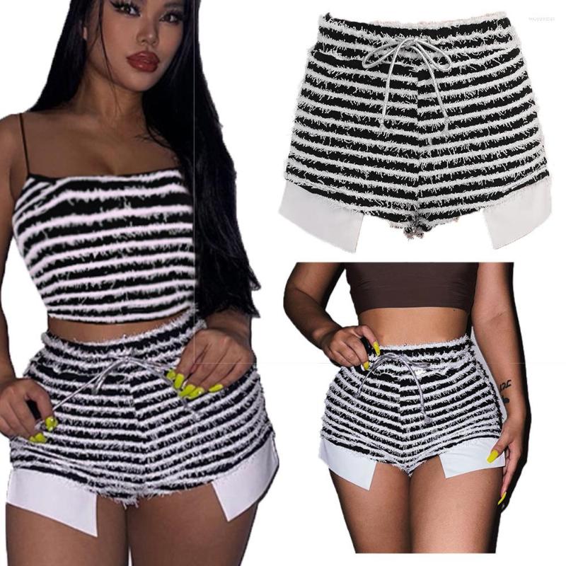 

Women' Tracksuits 2023 Women' Clothing Texture Striped Drawstring High Waist Slit Super Short Shorts Adjustable Buckle Overall Dress