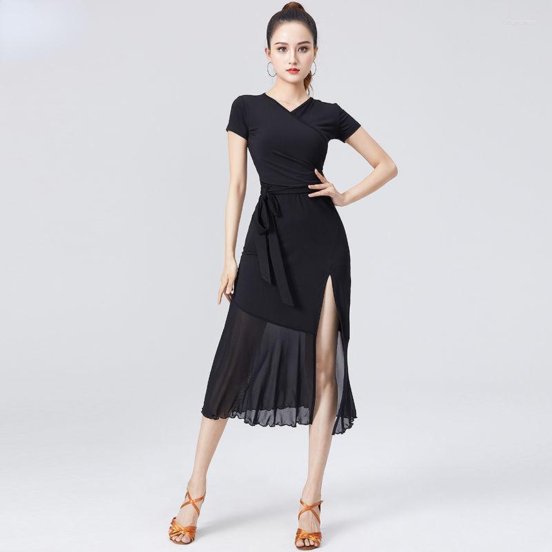 

Stage Wear Latin Dance Dress Women 2023 Summer Adult Practice Performance Costume National Standard Short Sleeve, Black