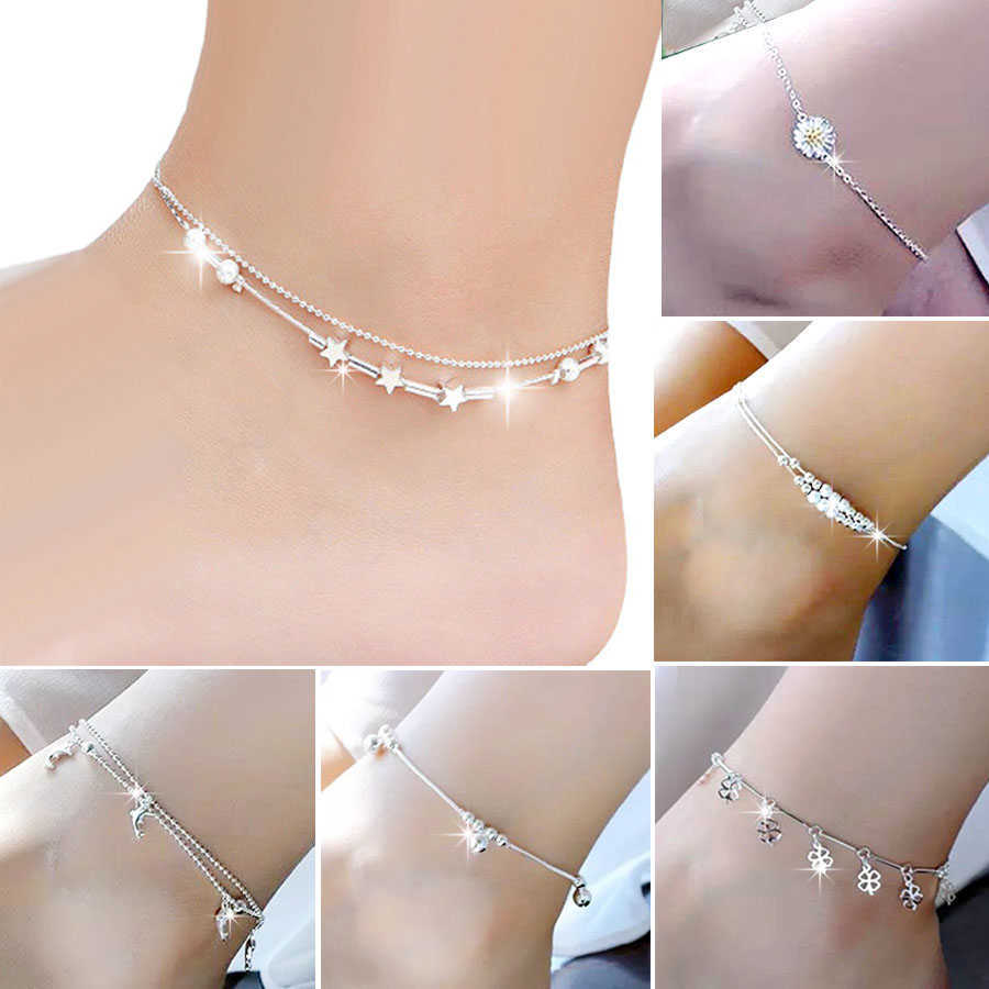 

Anklets Silver color Stars Anklet Double Layer plated Charms Ankle Bracelet Anklets For Women Foot Jewelry 2023 new hot AA230512