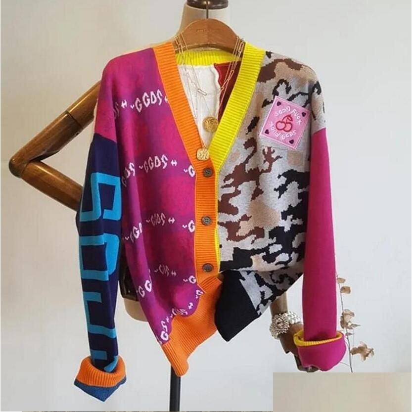 

Women' Sweaters New Women Long Sleeve Casual Cardigan Autumn Vneckwork Knit Sweater Fashion Spatching Letter Print Jacket Drop Deli Dhgxl, 05