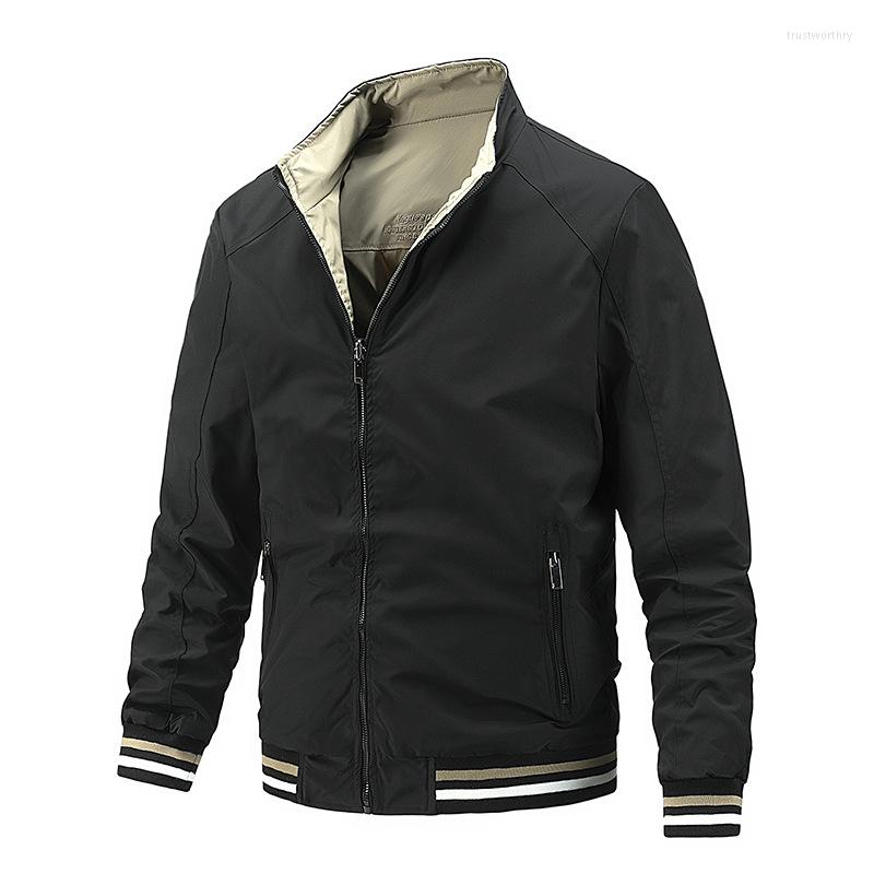 

Men's Jackets Spring And Autumn Jacket Men's Double Sided Military Windproof Coat Standing Collar Clothing, Dark grey
